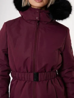 Rouge - Veste de ski rembourré Threadbare Ceinturé