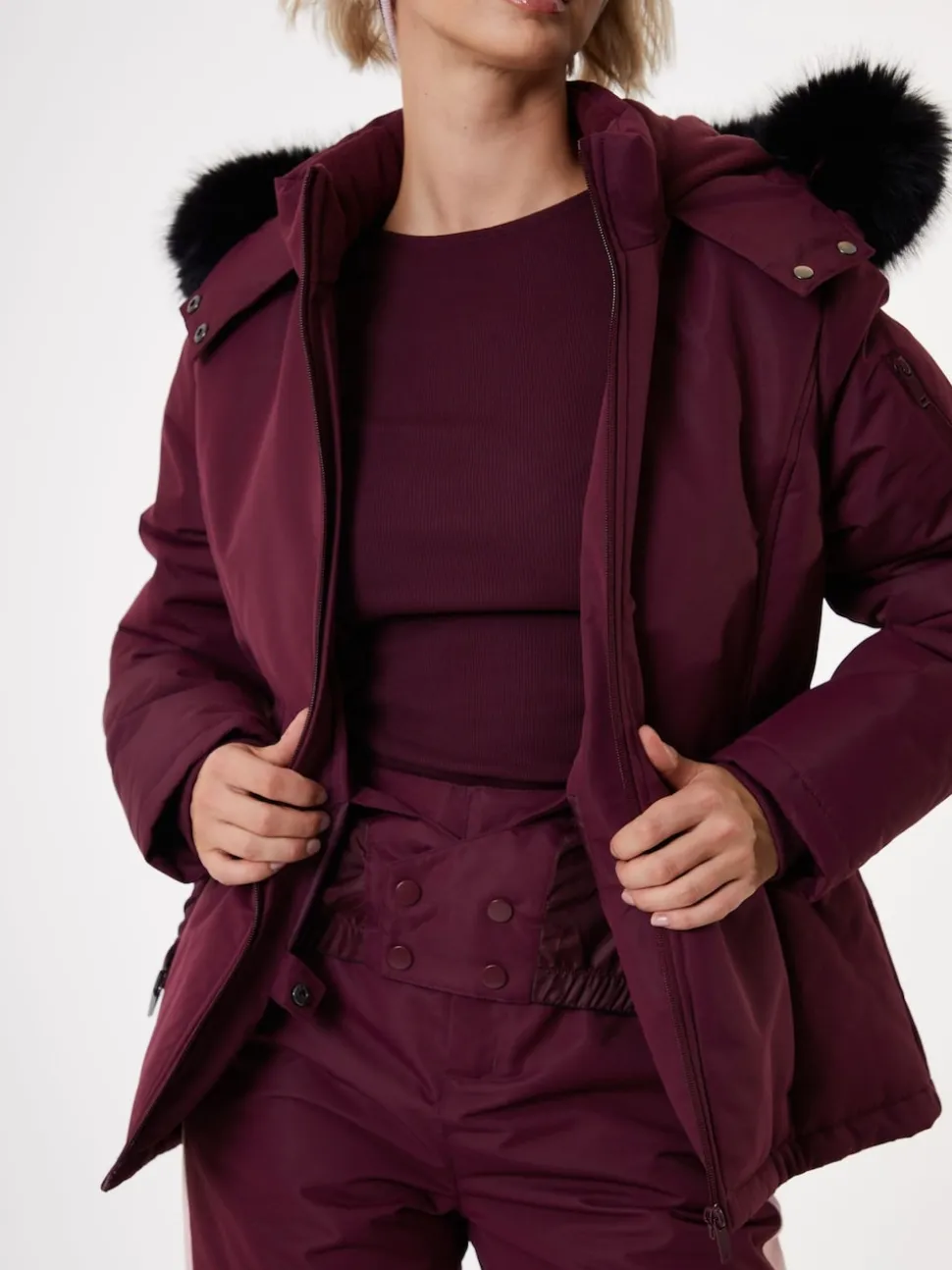Rouge - Veste de ski rembourré Threadbare Ceinturé