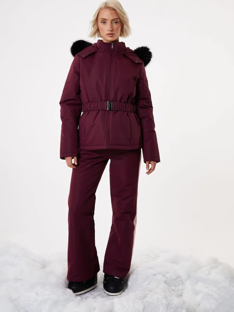 Rouge - Veste de ski rembourré Threadbare Ceinturé
