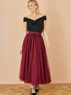 Rouge - Yumi Maille Cœur Imprimé Tulle Jupes