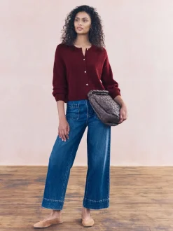 Rouge baie - Cardigan doux en maille à Col rond en laine