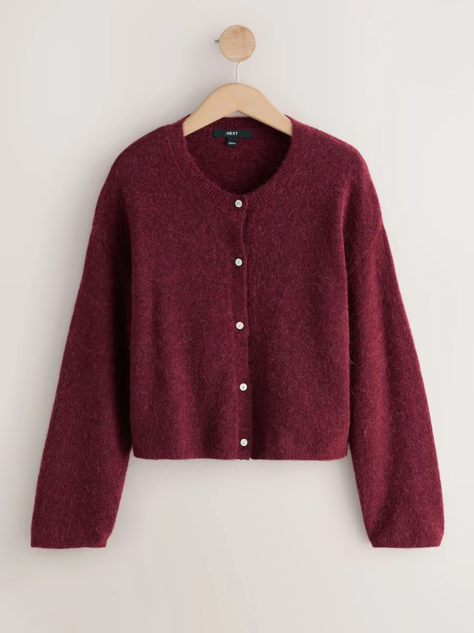 Rouge baie - Cardigan doux en maille à Col rond en laine