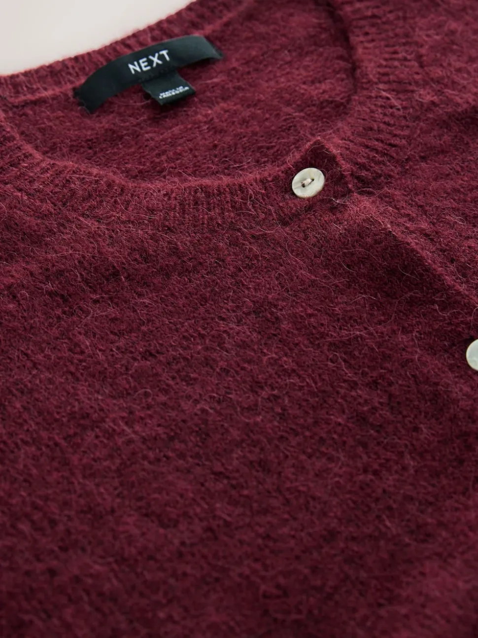 Rouge baie - Cardigan doux en maille à Col rond en laine