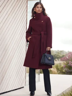 Rouge baie - Lipsy Manteau asymétrique à col cheminée ceinturé