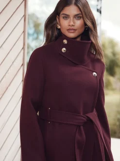 Rouge baie - Lipsy Manteau asymétrique à col cheminée ceinturé