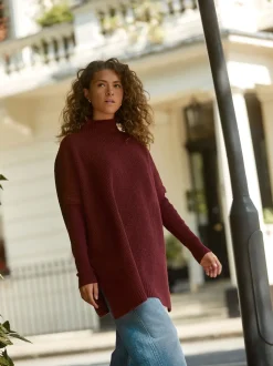 Rouge baie - Poncho côtelé à couche fantaisie