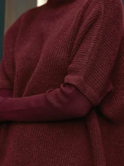 Rouge baie - Poncho côtelé à couche fantaisie