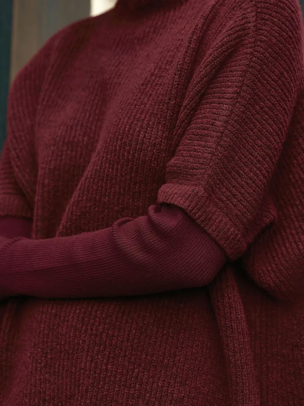 Rouge baie - Poncho côtelé à couche fantaisie