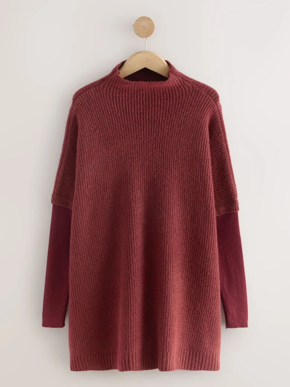 Rouge baie - Poncho côtelé à couche fantaisie