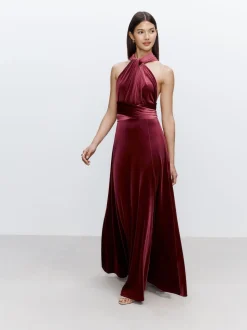 Rouge baie - Robe longue de demoiselle d'honneur multicolore en velours