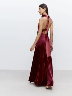 Rouge baie - Robe longue de demoiselle d'honneur multicolore en velours