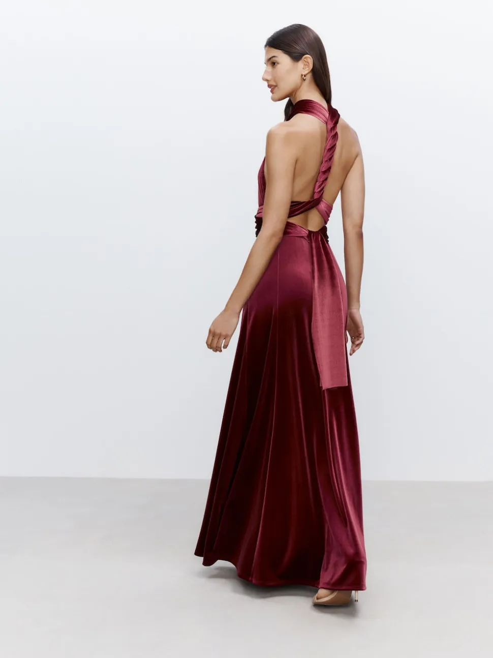 Rouge baie - Robe longue de demoiselle d'honneur multicolore en velours