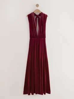 Rouge baie - Robe longue de demoiselle d'honneur multicolore en velours