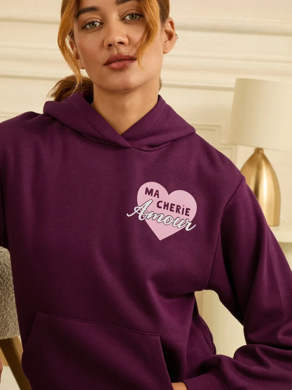 Rouge baie - Sweat à capuche Love & Roses Lounge en jersey