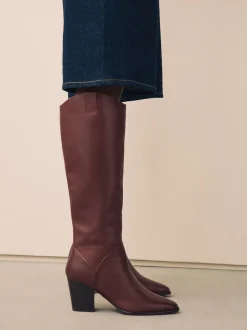 Rouge bordeaux - Bottes western Forever Comfort® hauteur genou à talon bloc