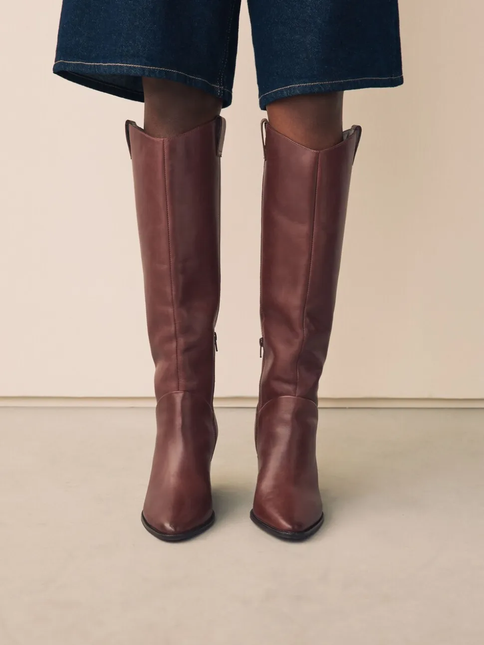 Rouge bordeaux - Bottes western Forever Comfort® hauteur genou à talon bloc