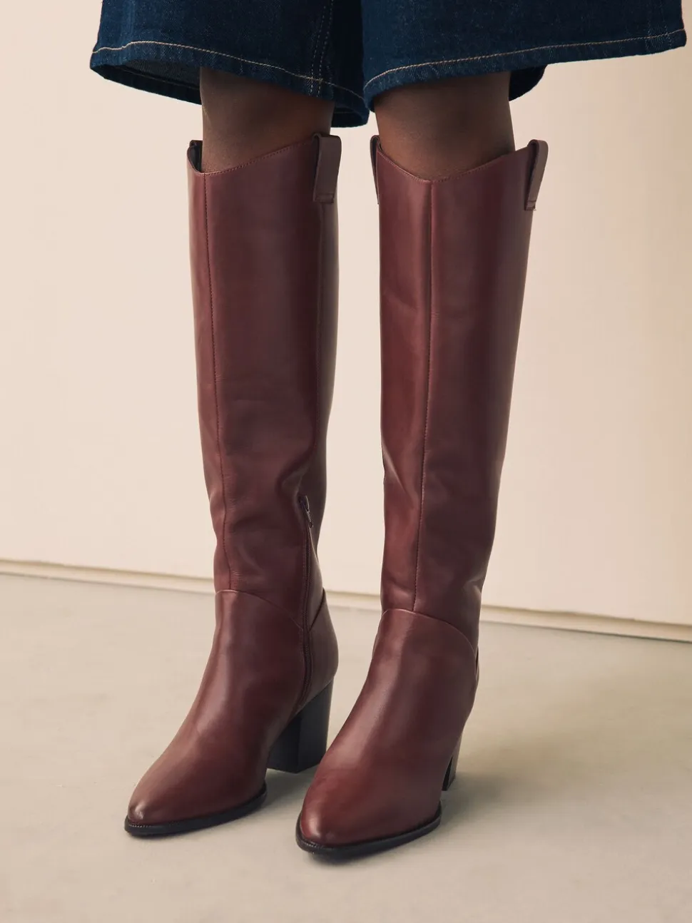 Rouge bordeaux - Bottes western Forever Comfort® hauteur genou à talon bloc