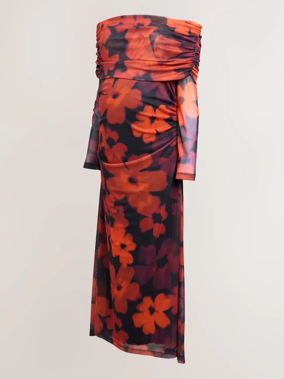 Rouge bordeaux à fleurs - Robe Bardot en maille de grossesse