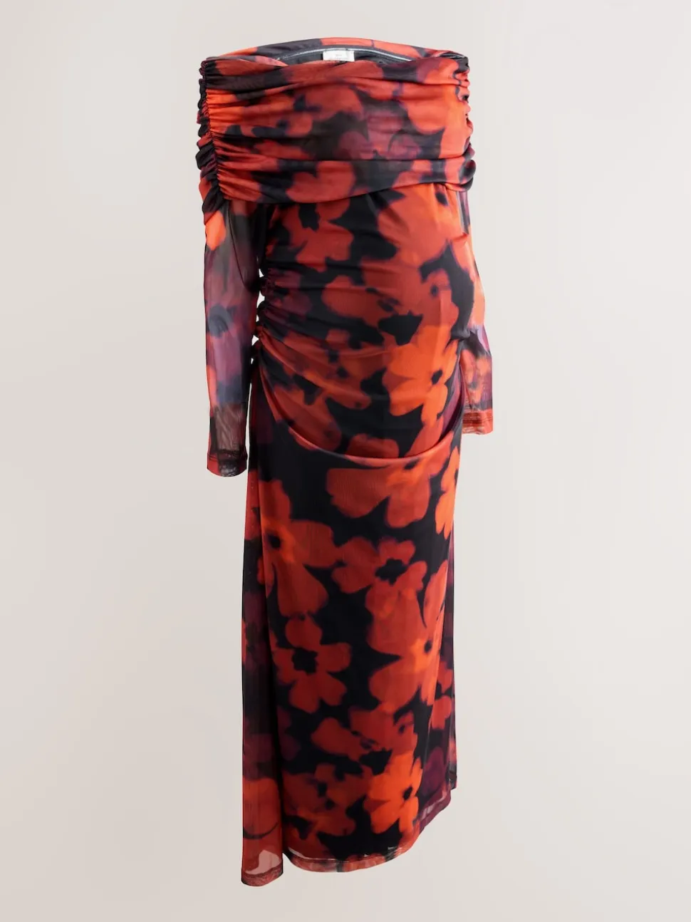 Rouge bordeaux à fleurs - Robe Bardot en maille de grossesse