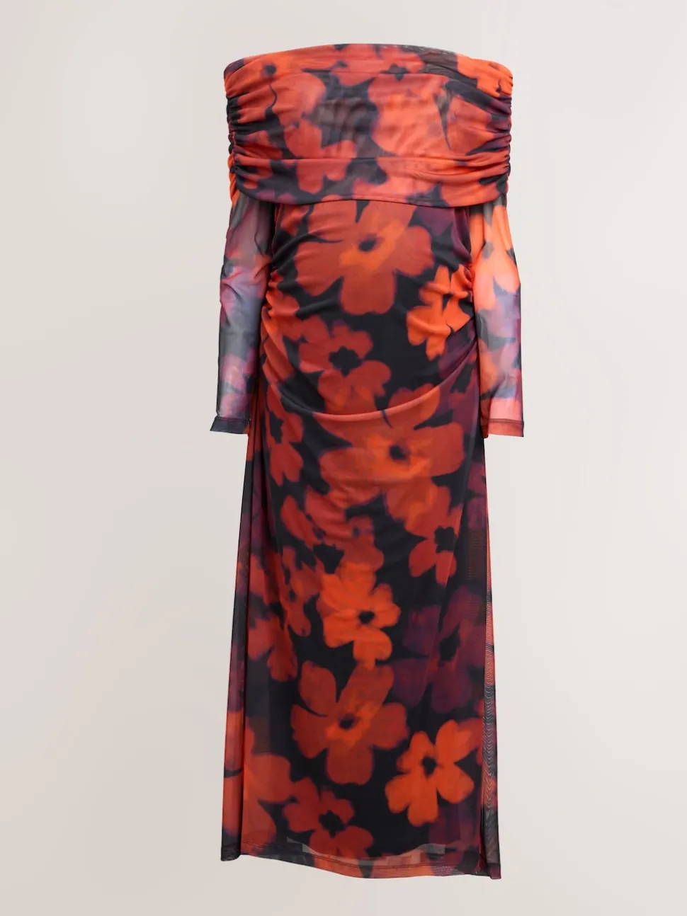 Rouge bordeaux à fleurs - Robe Bardot en maille de grossesse