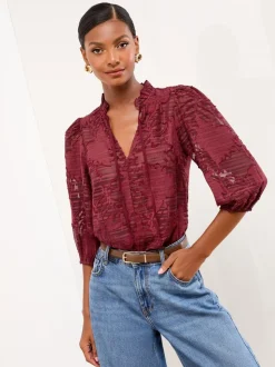 Rouge bordeaux - Haut Lipsy Tissu dévoré 3/4 manches