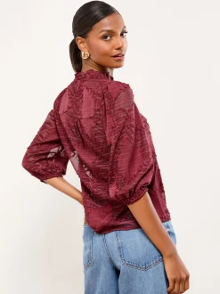 Rouge bordeaux - Haut Lipsy Tissu dévoré 3/4 manches
