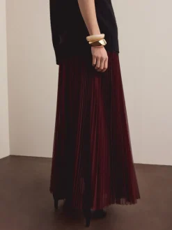 Rouge bordeaux - Jupe longue plissée maxi en tulle