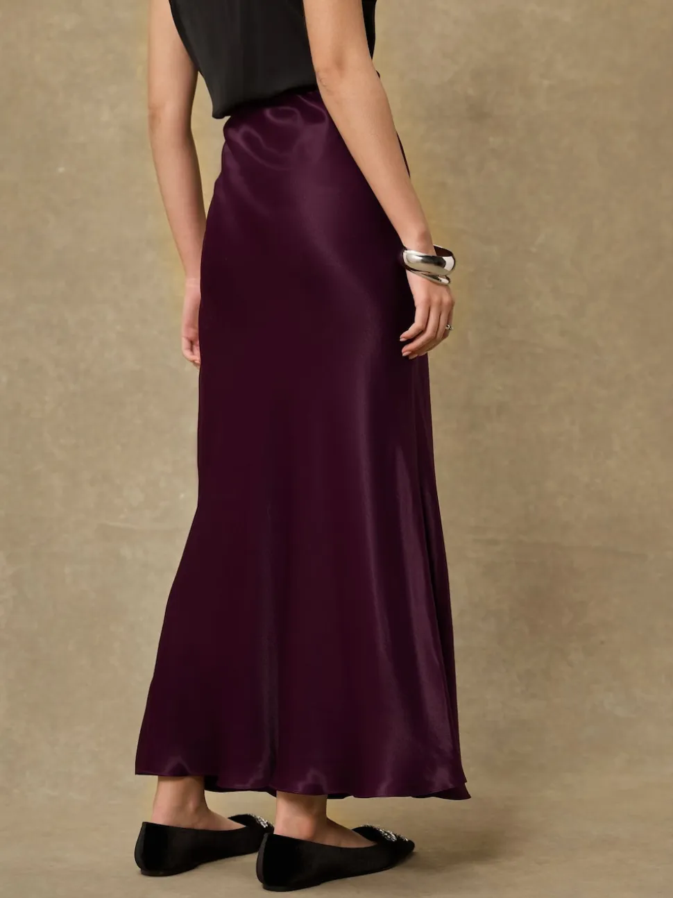 Rouge bordeaux - Jupe Midi Satin