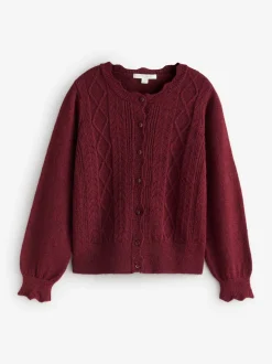 Rouge bordeaux - Laura Ashley Cardigan boutonné pointelle et festoncles avec une touche de laine