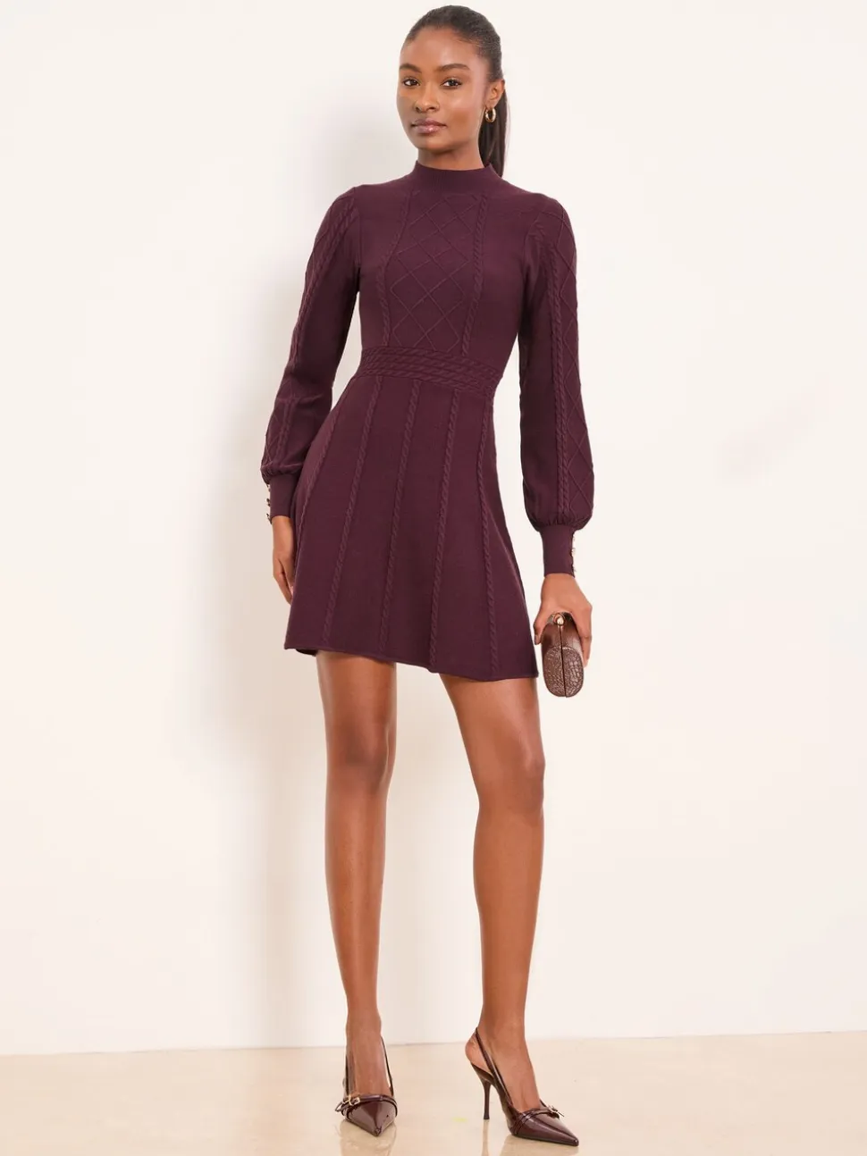 Rouge bordeaux - Lipsy Mini robe à manches longues en maille losange