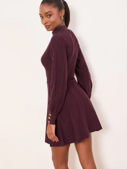 Rouge bordeaux - Lipsy Mini robe à manches longues en maille losange