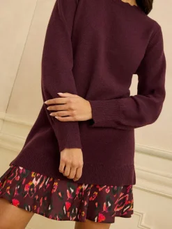 Rouge bordeaux - Love & Roses mini-robe en maille à jupe tissée