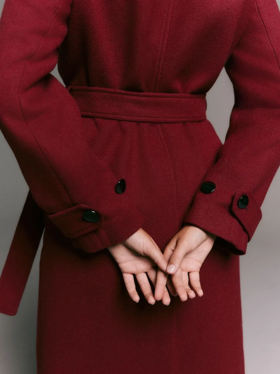 Rouge bordeaux - Manteau habillé à col cheminée