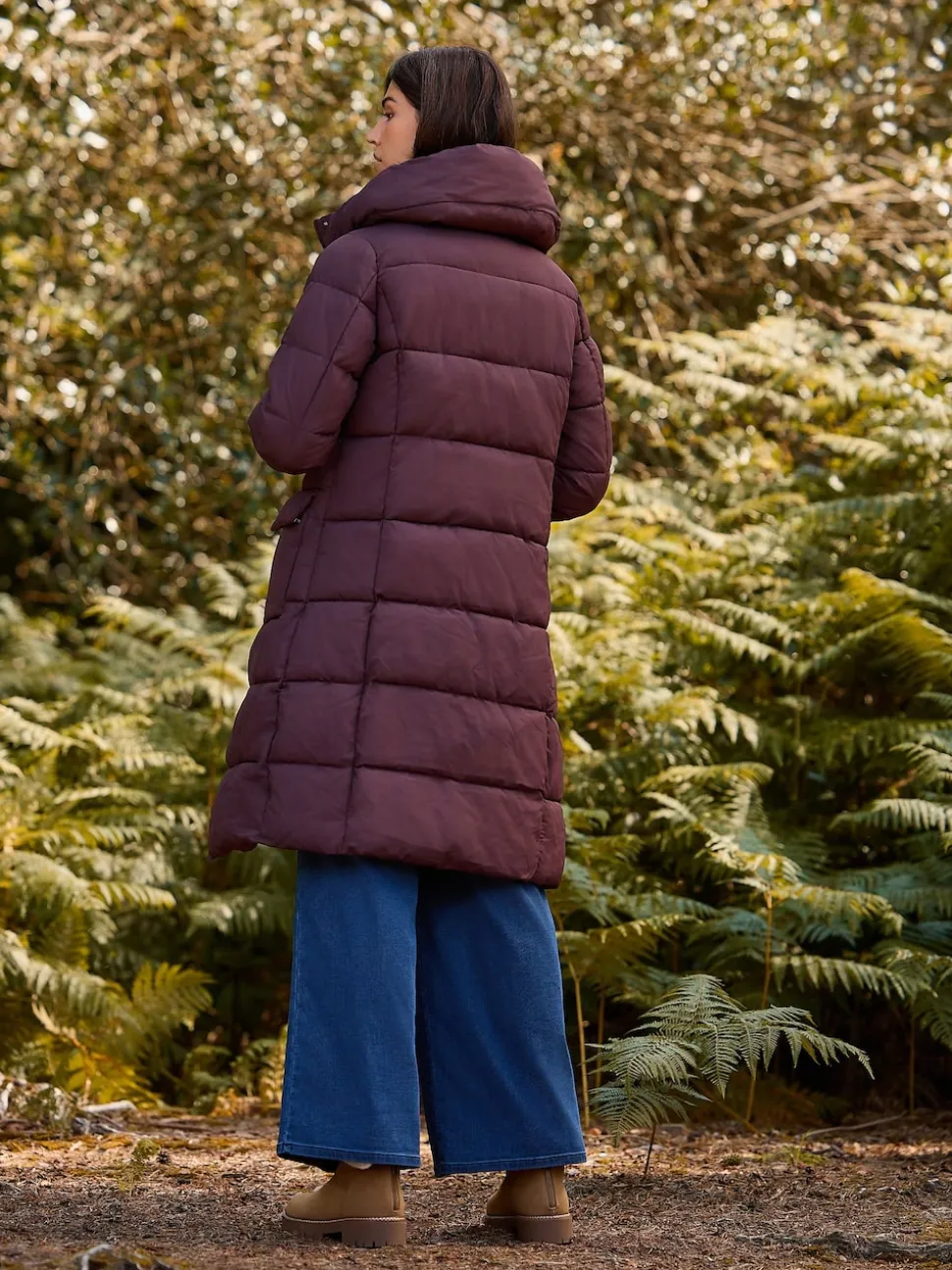 Rouge bordeaux - Manteau long matelassé à capuche résistant à la douche