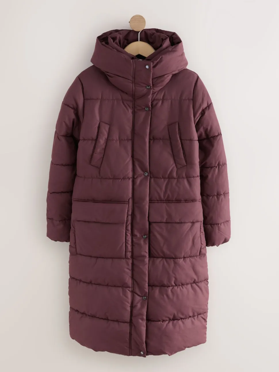 Rouge bordeaux - Manteau long matelassé à capuche résistant à la douche