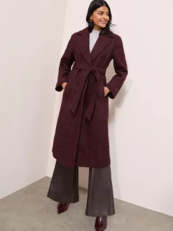 Rouge bordeaux - Manteau mi-long texturé Friends Like These ceinturé bouclé
