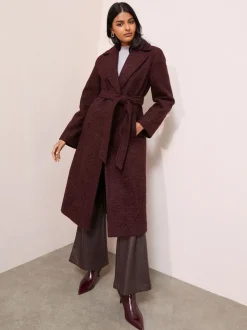Rouge bordeaux - Manteau mi-long texturé Friends Like These ceinturé bouclé