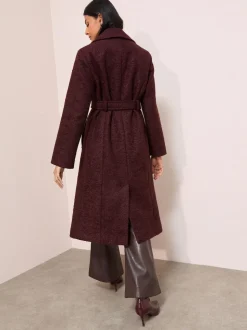 Rouge bordeaux - Manteau mi-long texturé Friends Like These ceinturé bouclé