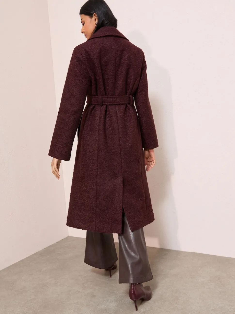 Rouge bordeaux - Manteau mi-long texturé Friends Like These ceinturé bouclé