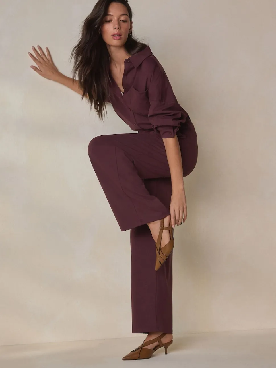 Rouge bordeaux - N. Premium Pantalons Habillés Jambe large en jersey