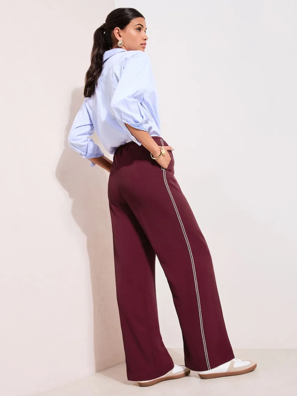 Rouge bordeaux - Pantalons Jambe large Friends Like These bordures au crochet