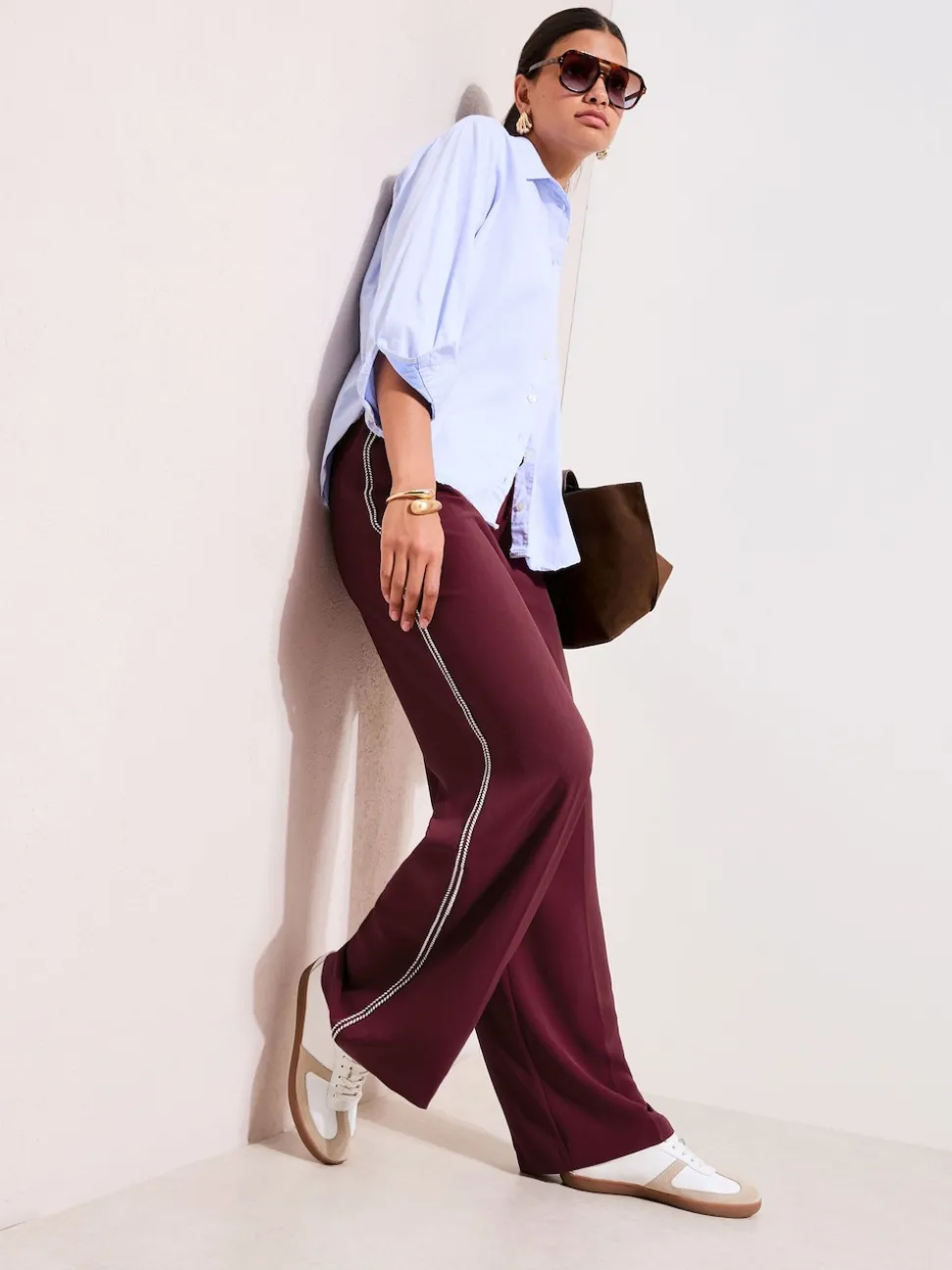 Rouge bordeaux - Pantalons Jambe large Friends Like These bordures au crochet