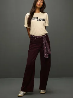 Rouge bordeaux - Pantalons en velours côtelé à jambe large avec écharpe