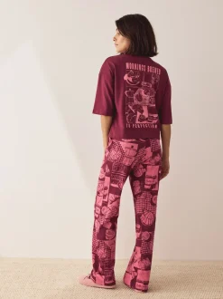 Rouge bordeaux - Pyjama à manches courtes en coton