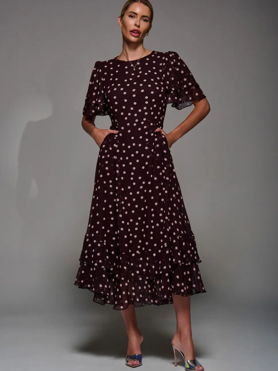 Rouge bordeaux - Robe Jolie Moi Midaxi en mousseline à volants