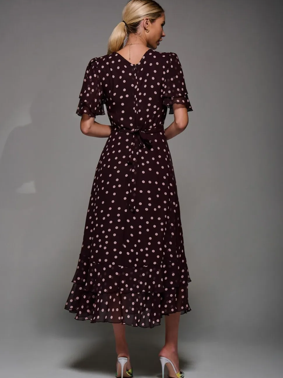 Rouge bordeaux - Robe Jolie Moi Midaxi en mousseline à volants
