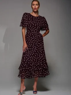 Rouge bordeaux - Robe Jolie Moi Midaxi en mousseline à volants