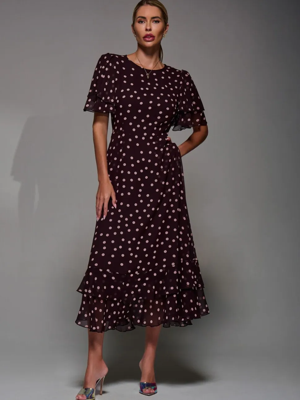 Rouge bordeaux - Robe Jolie Moi Midaxi en mousseline à volants