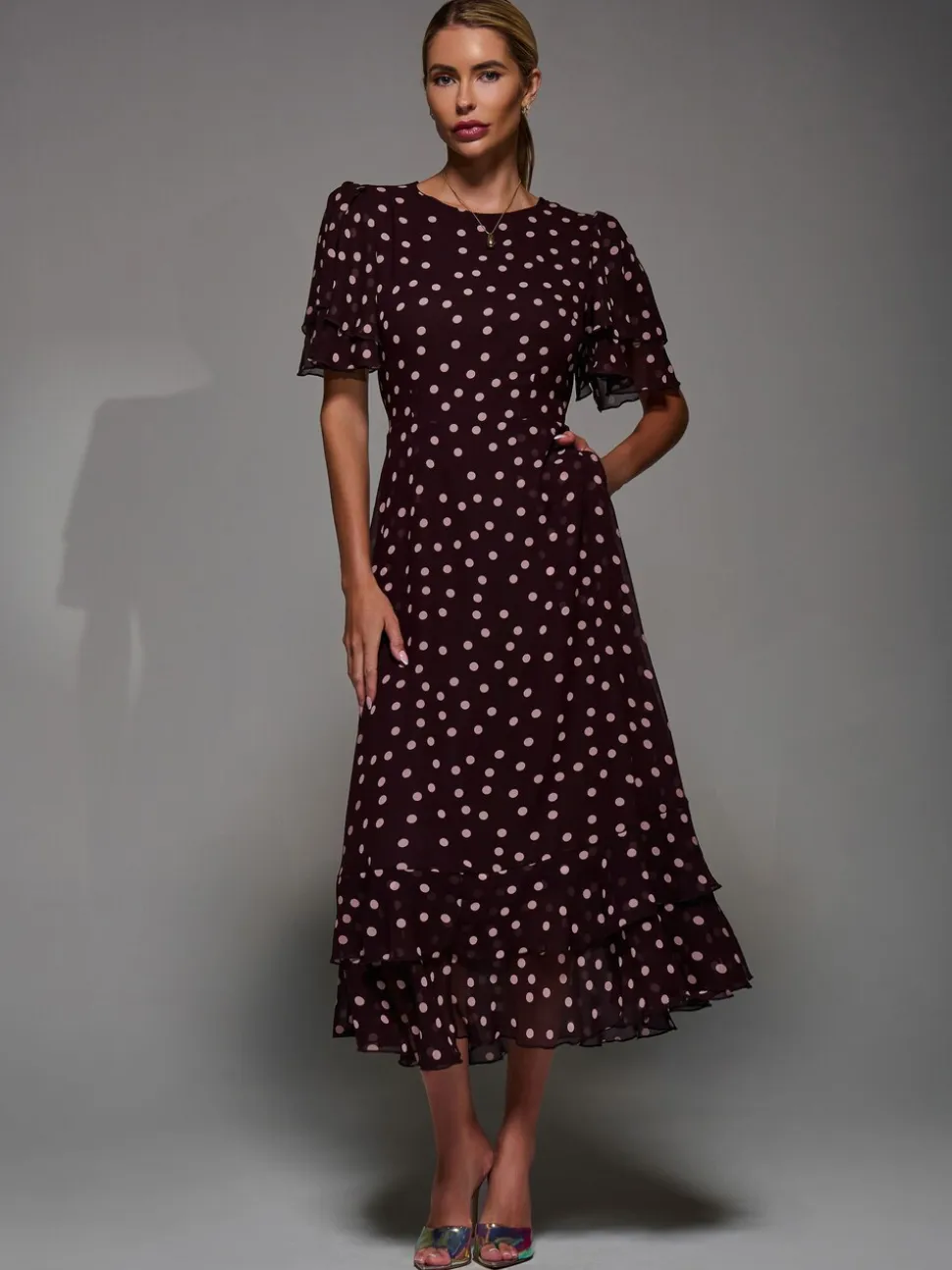 Rouge bordeaux - Robe Jolie Moi Midaxi en mousseline à volants