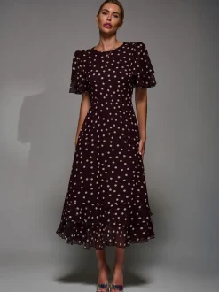 Rouge bordeaux - Robe Jolie Moi Midaxi en mousseline à volants